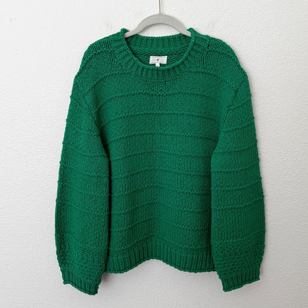 [LOFT] Lou & Grey Textured Green Chunky Knit Sweater Balloon Sleeves Sz Large L